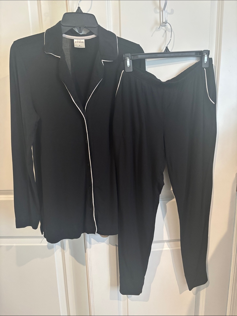 Soma Black Pajama Set with White Piping